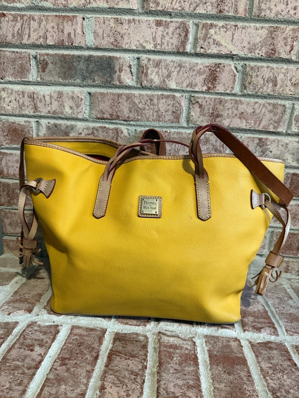Dooney & Bourke Yellow Leather Tote with Tan Trim